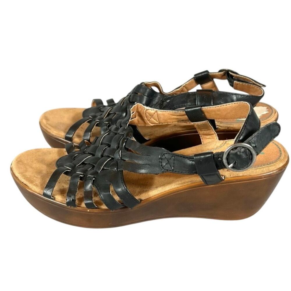 Yuu Gladiator Wedge Sandals Black Womens Size 8.5M